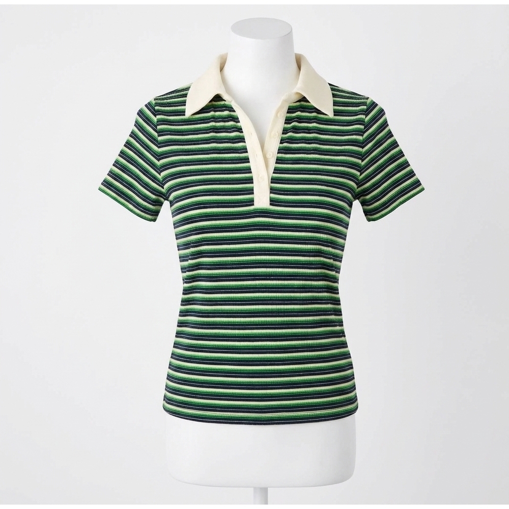 NEW RAMY BROOK avalon ribbed knit polo top in spring navy stripe combo